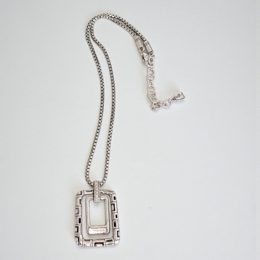 Brighton Nexus Double Rectangle Pendant Necklace Reversible Silver Plate Retired - Picture 2 of 6